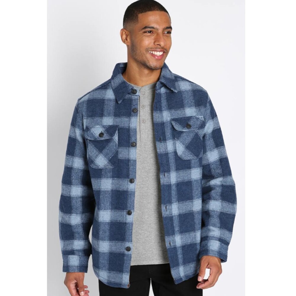 Jachs Men's Blue Plaid Wool Blend Sherpa Lined Shirt Jacket
